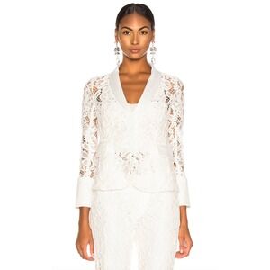 Alexis Bonis Jacket Blazer Women Medium White Sheer Floral Lace Satin Trim Lapel